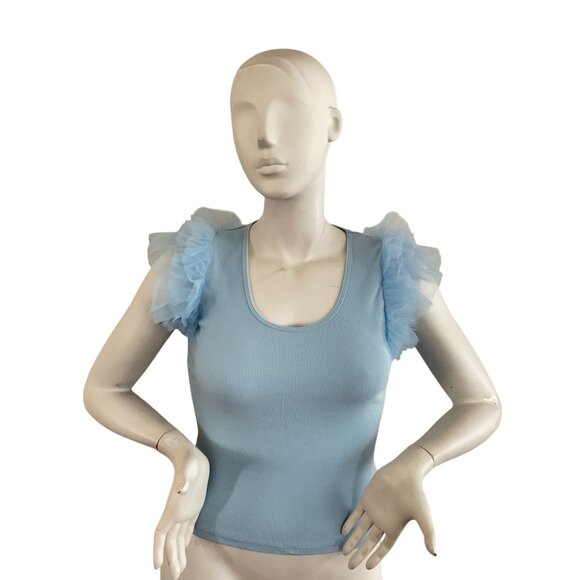 New Anthropologie Dolan Tulle Sleeve Tank Top In Sky S - Picture 3 of 10